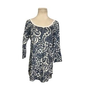 Chasor cream blue floral print 3/4 sleeves top size M